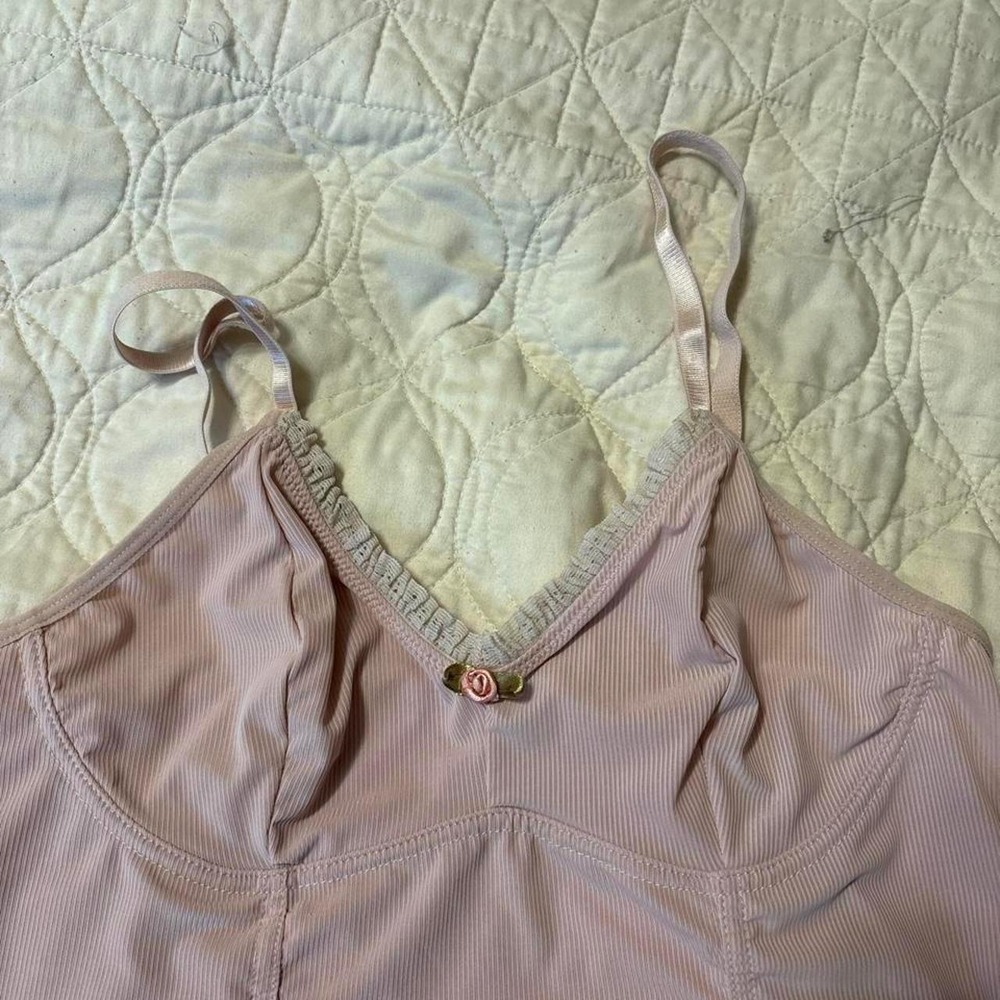 Pink Ribbed Lace Trim Cami and Shorts Lounge Set with Rosette Detail - Picture 5 of 6